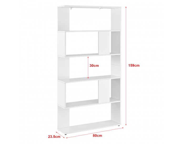 Етажерка Aneby, размери 159x80x24см,  с 5 рафта, Бял цвят