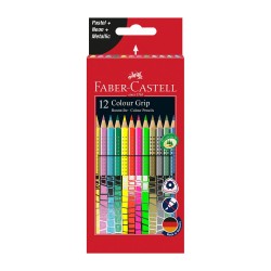 Faber-Castell Акварелни моливи Grip, 12 пастелни, неонови и металикови цвята - Моливи и Аксесоари