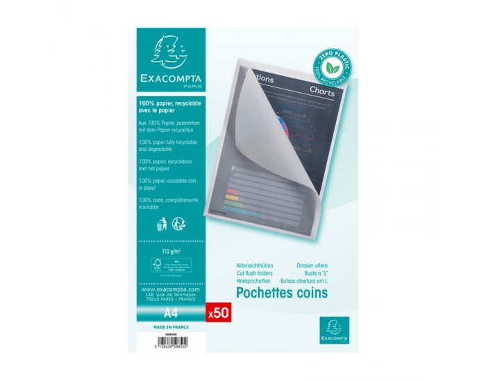 Exacompta Джоб за документи, L-образен, картонен, 110 g/m2, 50 броя