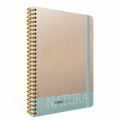 Gipta Natura Тетрадка 19 x 26 cm, жълта, широки редове, малки квадрадчета, точки, микроперфорация, твърда корица, със спирала, 120 листа - GIPTA