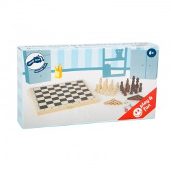 Small Foot Шах, табла и игри със зарове, 3 в 1, в дървена кутия - Пъзели и Игри