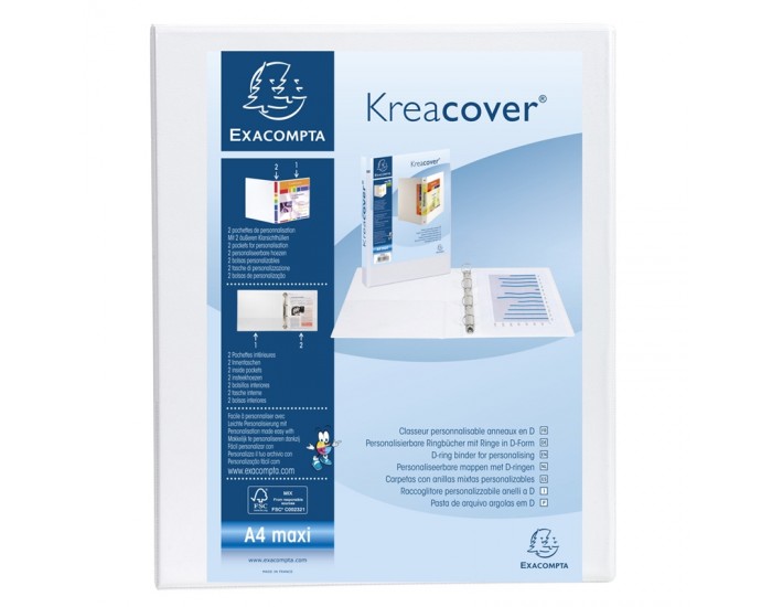 Exacompta Папка Kreacover, А4, с 2 ринга, 3 джоба, PP, 38 mm, бяла