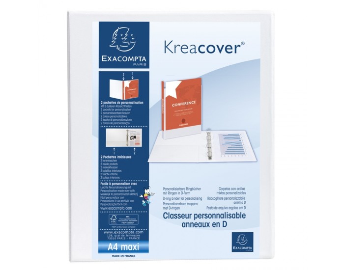 Exacompta Папка Kreacover, А4, с 4 ринга, 3 джоба, 47 mm, бяла