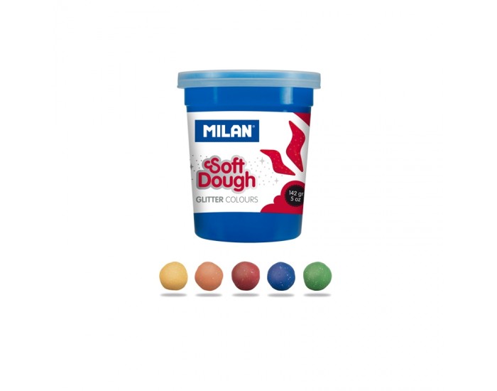 Milan Тесто за моделиране Soft Dough Glitter, 142 g, 5 цвята