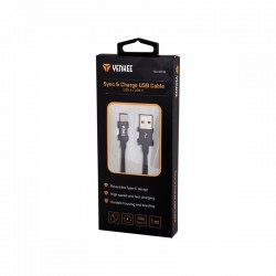 Yenkee Кабел 301 BK, USB-A Male към USB-C Male, 1 m, черен - Разклонители, Зарядни и Кабели