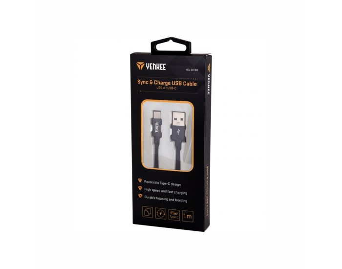 Yenkee Кабел 301 BK, USB-A Male към USB-C Male, 1 m, черен