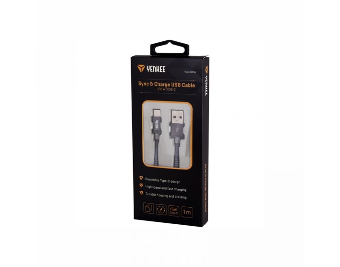 Yenkee Кабел 301 GY, USB-A Male към USB-C Male, 1 m, сив