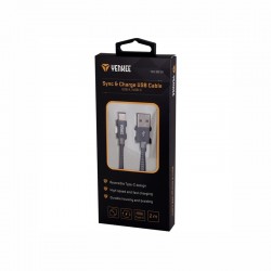 Yenkee Кабел 302 GY, USB-A Male към USB-C Male, 2 m, сив - Разклонители, Зарядни и Кабели