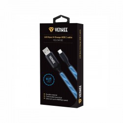 Yenkee Кабел 341 BE, USB Male към USB-C Male, LED, 2 m, син - Разклонители, Зарядни и Кабели