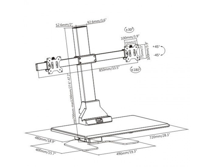 Lumi Стойка за 2 монитора DWS10-T02, 13'' - 32'', черна