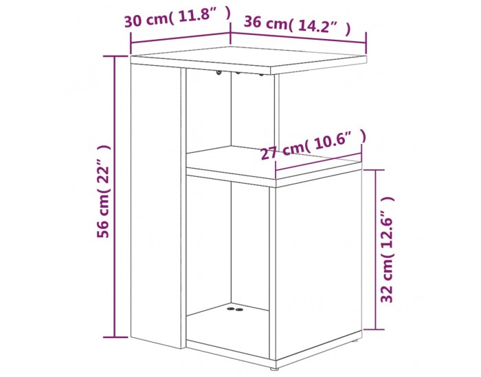 Sonata H Странична маса, кафяв дъб, 36x30x56 см, инженерно дърво
