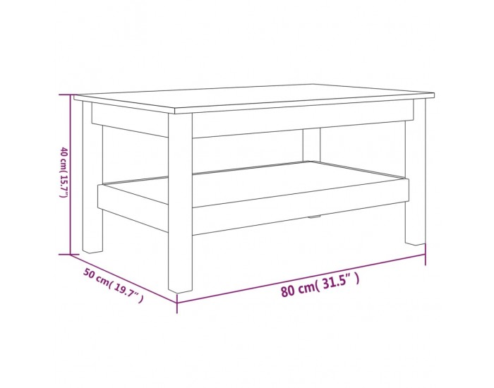 814284 Sonata H Кафе маса, 80x50x40 см, борово дърво масив