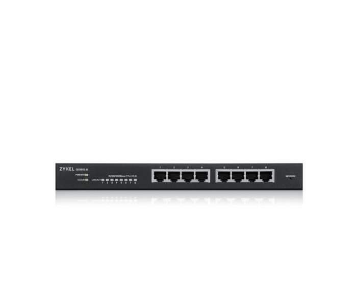 Комутатор ZyXEL GS1915-8, 8-port GbE Smart hybrid mode Switch, standalone or NebulaFlex Cloud, desktop, fanless