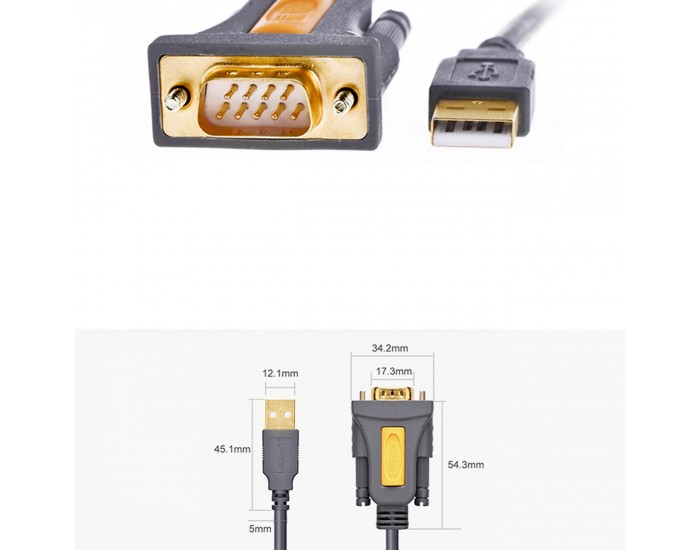 Кабел Ugreen USB-A към DB9 RS-232 1,5 м CR104 - сив