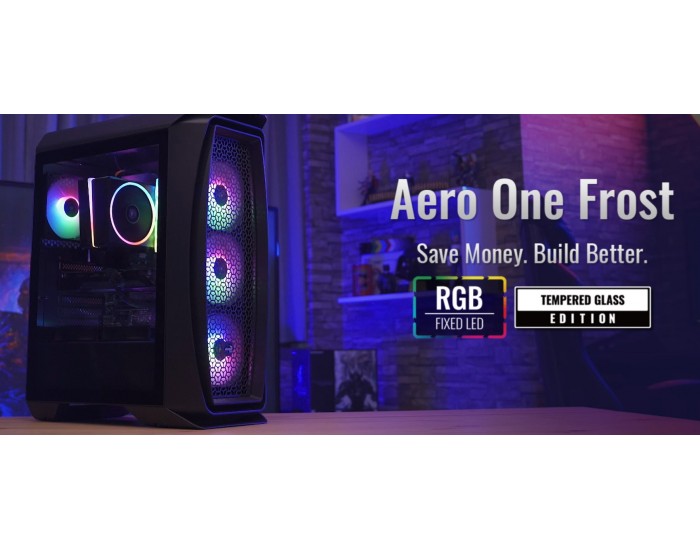 Кутия за настолен компютър Aerocool Aero One Frost с прозрачен панел от закалено стъкло AERO_ONE_FROST-G-BK-V1 - черна