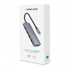 Мултифункционален USB хъб Ugreen 4 в 1 USB Type C - 4 x USB 3.2 с USB-C захранващ порт (CM219 70336) - сив - Ugreen