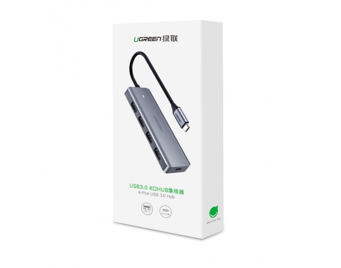 Мултифункционален USB хъб Ugreen 4 в 1 USB Type C - 4 x USB 3.2 с USB-C захранващ порт (CM219 70336) - сив