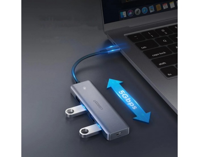 Мултифункционален USB хъб Ugreen 4 в 1 USB Type C - 4 x USB 3.2 с USB-C захранващ порт (CM219 70336) - сив