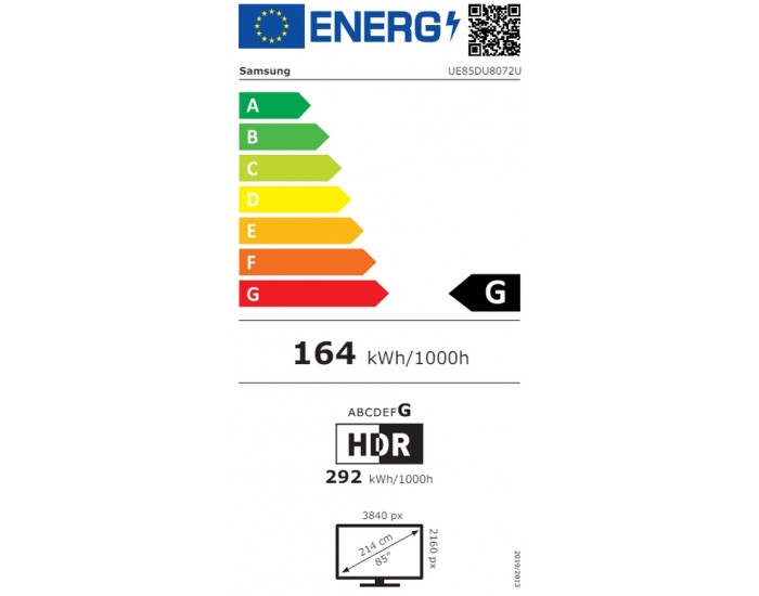 Телевизор Samsung 85" 85DU8072 AI 4K UHD LED TV, SMART, 3xHDMI, 2xUSB, Wi-Fi 5, Bluetooth 5.2, Frameless, Black