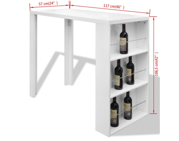 Sonata H Бар маса от МДФ със стелаж за вино, силен гланц, бяла