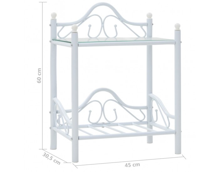 Sonata H Нощни масички 2 бр метал и закалено стъкло 45x30,5x60 см бели