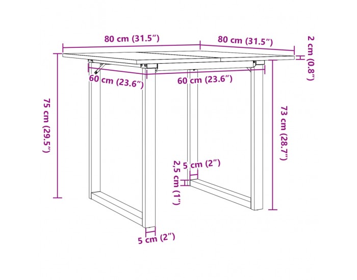 Sonata H Трапезна маса О-образна рамка 80x80x75 см бор масив и чугун