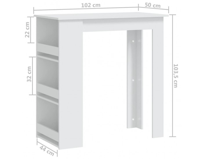 Sonata H Бар маса с рафт, бяла, 102x50x103,5 см, инженерно дърво