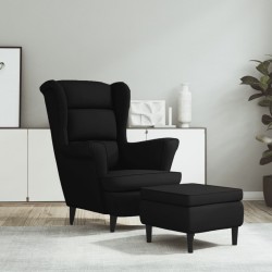 Sonata H Фотьойл Wingback с табуретка, черен, кадифе - Фотьойли