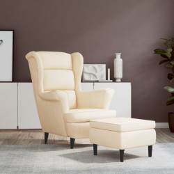 Sonata H Фотьойл Wingback с табуретка, кремав, кадифе - Фотьойли