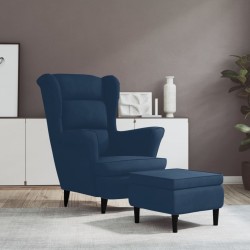 Sonata H Фотьойл Wingback с табуретка, син, кадифе - Фотьойли