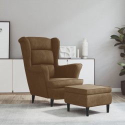 Sonata H Фотьойл Wingback с табуретка, кафява, кадифе - Фотьойли