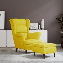 Sonata H Фотьойл Wingback с табуретка, Горчица жълто, кадифе - Фотьойли