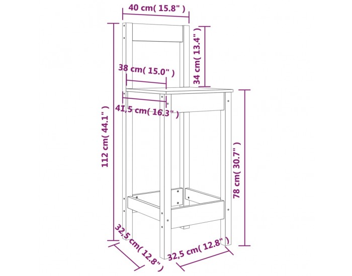 Sonata H Бар столове 2 бр черни 40x41,5x112 см борово дърво масив