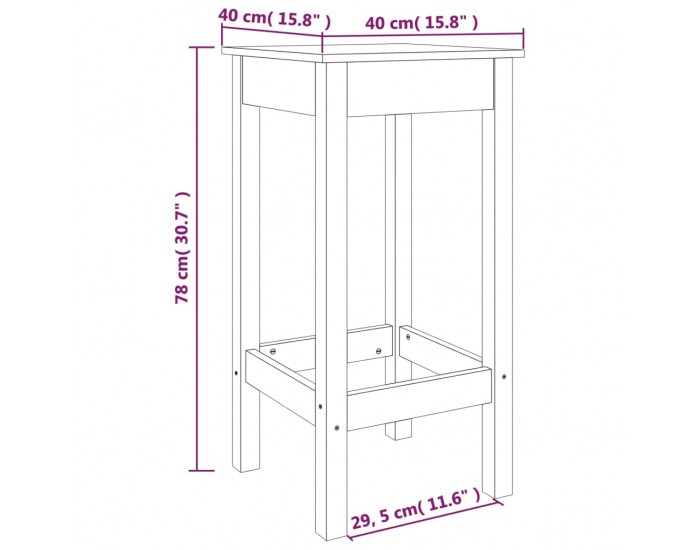 Sonata H Бар столове 2 бр черни 40x40x78 см борово дърво масив