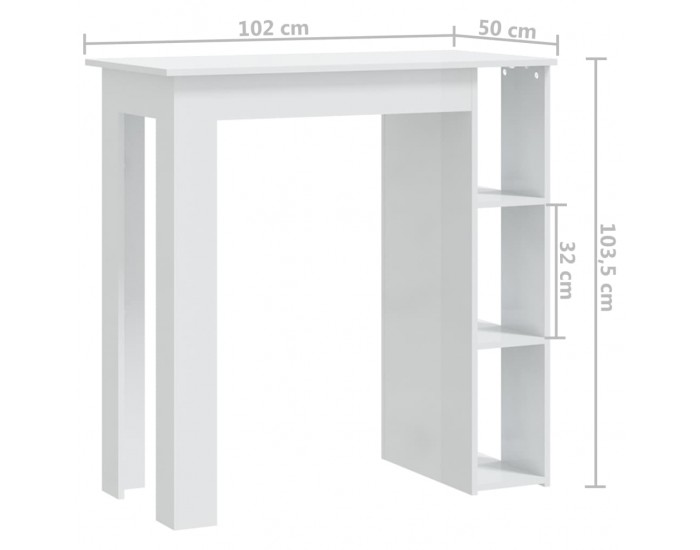 Sonata H Бар маса с рафт, бял гланц, 102x50x103,5 см, инженерно дърво