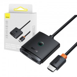 Двупосочен HDMI превключвател Baseus AirJoy 2 в 1 4K 60Hz с вграден 1м кабел B01331105111-01 - черен - USB Хъбове, Четци и Флашки