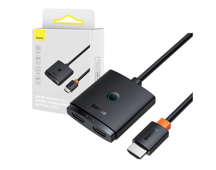 Двупосочен HDMI превключвател Baseus AirJoy 2 в 1 4K 60Hz с вграден 1м кабел B01331105111-01 - черен