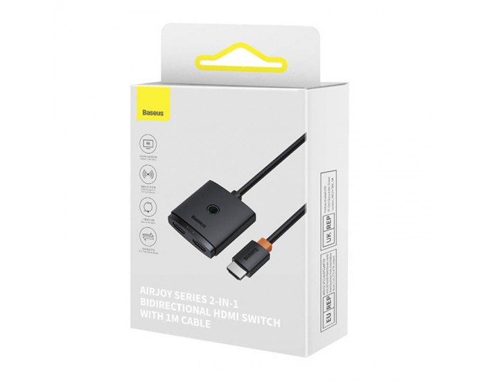 Двупосочен HDMI превключвател Baseus AirJoy 2 в 1 4K 60Hz с вграден 1м кабел B01331105111-01 - черен