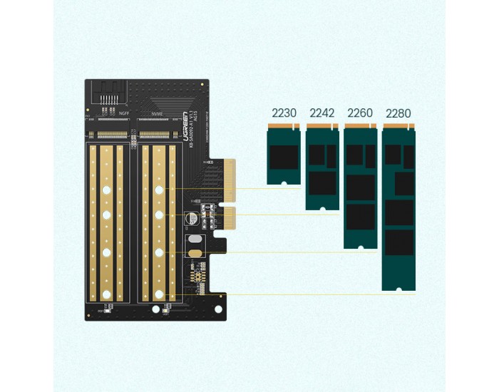 Адаптер за разширителна карта Ugreen PCIe 3.0 x4 към M.2 NVMe drive CM302 - черен