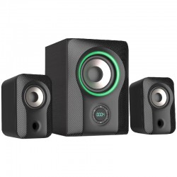 F&D F590X 2.1 Multimedia Speakers, 60W RMS, Full range speaker: 2x3"+ 5.25'' Subwoofer, BT 5.3/AUX/USB/Coaxial/LED Display/RGB multi-color lighting mode/Remote Control/Black - Офис