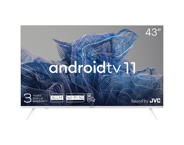 43', UHD, Android TV 11, White, 3840x2160, 60 Hz, Sound by JVC, 2x12W, 53 kWh/1000h , BT5.1, HDMI ports 4, 24 months