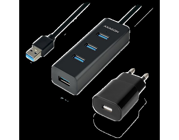 AXAGON HUE-S2BP 4x USB3.0 Charging Hub 1.2m Cable, MicroUSB Charging, Incl. AC Adapter