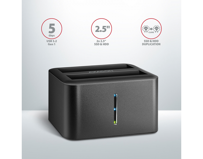 AXAGON ADSA-D25 USB 3.2 Gen 1 - 2x SATA 6G 2.5" SSD/HDD CLONE DUAL MINI dock