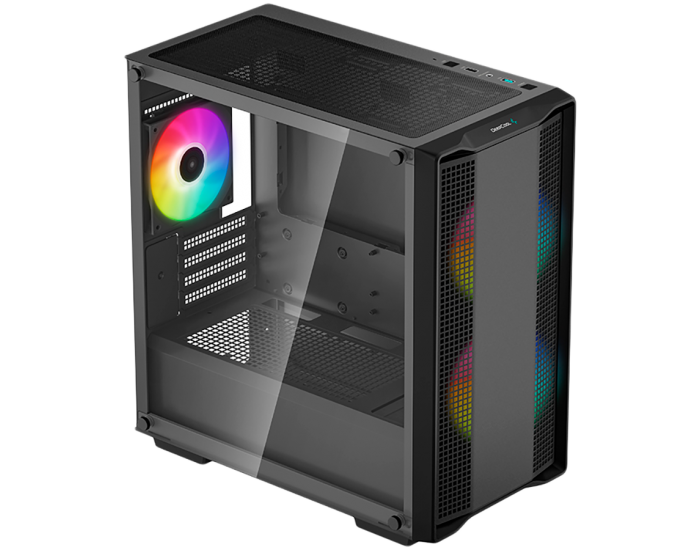 DeepCool CC360 ARGB, Mid Tower, Mini-ITX/Micro-ATX, 1xUSB3.0, 1xUSB2.0, 1xAudio, 3x120mm Pre-Installed ARGB Fans, Tempered Glass, Mesh Panel, Black