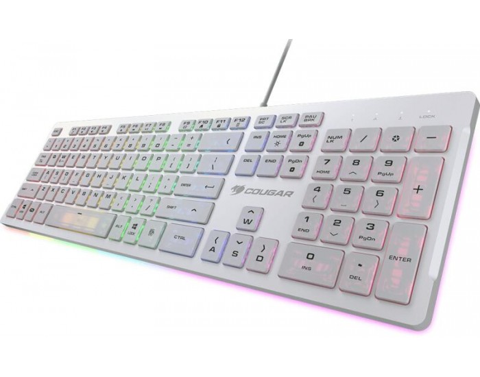 COUGAR Vantar S White, Gaming Keyboard, Flat Caps With Scissor-Switch, 19-Key Rollover, Eight Backlight Effects, Anti-Ghosting Technology, Adjustable Stand, Dimensions: 446.5 x 128 x 16.3 mm