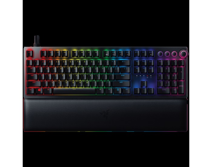 Razer Huntsman V2, Optical Gaming Keyboard with Near-zero Input Latency (Clicky Optical Switch), US Layout, Doubleshot PBT Keycaps, Sound Dampening Foam, Razer Chroma™ RGB, Up to 8000Hz polling rate, Aluminum matte top plate