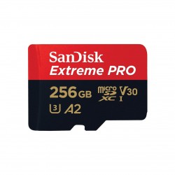 SanDisk Extreme PRO microSDXC 256GB + SD Adapter + 2 years RescuePRO Deluxe up to 200MB/s & 140MB/s Read/Write speeds A2 C10 V30 UHS-I U3; EAN:619659188542 - USB Хъбове, Четци и Флашки