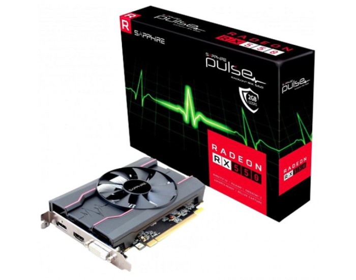 SAPPHIRE AMD Video Card RX-550 Pulse 2G GDDR5, 1206MHz / 6000 Mbps, DP, HDMI, DVI-D, 1 fan, 1.5 slot