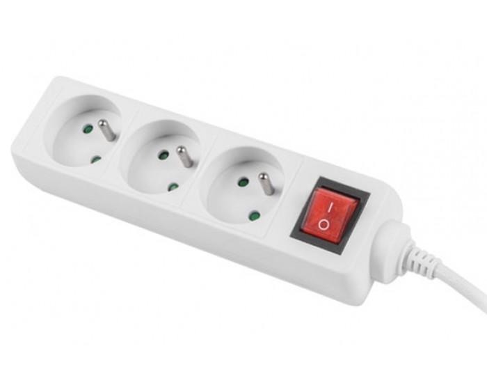 Разклонител Lanberg power strip 1.5m, 3 sockets, french with circuit breaker quality-grade copper cable, white