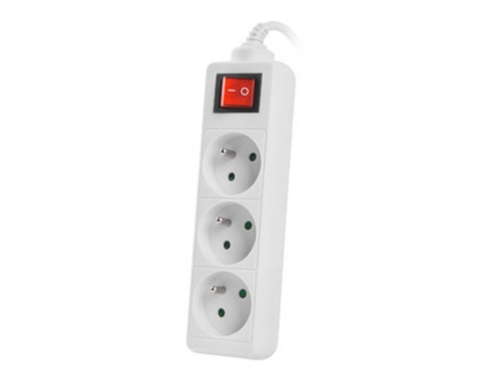 Разклонител Lanberg power strip 1.5m, 3 sockets, french with circuit breaker quality-grade copper cable, white